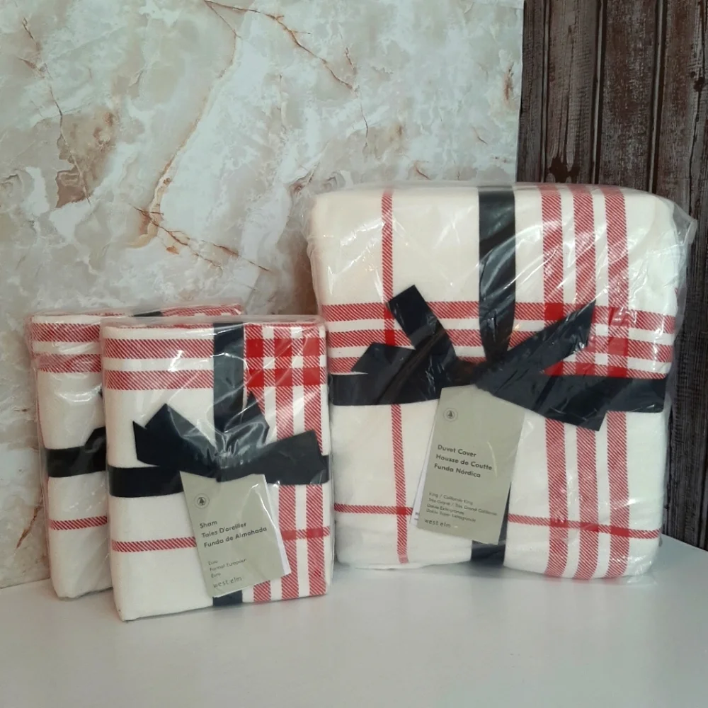 West Elm Farmhouse Plaid King Duvet Cover & Euro Shams